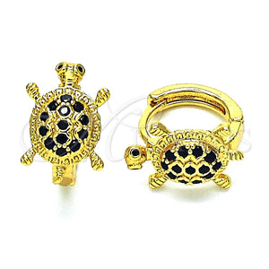 Argolla Huggie 02.210.0459.3.12 Oro Laminado, Diseño de Tortuga, con Negro Zirconia Cubica and Negro Micro Pave, Pulido, Tono Dorado