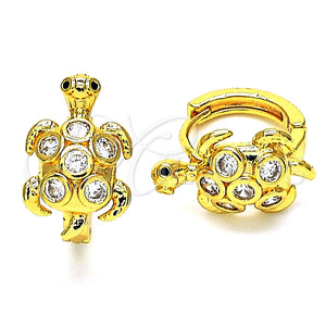 Argolla Huggie 02.210.0713.12 Oro Laminado, Diseño de Tortuga, con Blanca Zirconia Cubica and Negro Micro Pave, Pulido, Tono Dorado