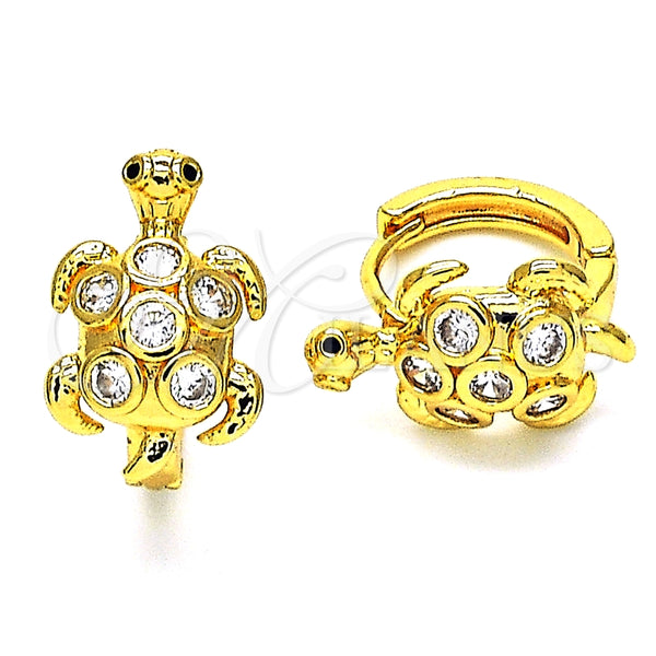 Argolla Huggie 02.210.0713.12 Oro Laminado, Diseño de Tortuga, con Blanca Zirconia Cubica and Negro Micro Pave, Pulido, Tono Dorado