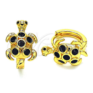 Argolla Huggie 02.210.0713.2.12 Oro Laminado, Diseño de Tortuga, con Negro Zirconia Cubica and Negro Micro Pave, Pulido, Tono Dorado