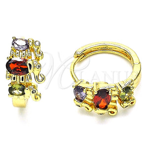Argolla Huggie 02.210.0160.11.15 Oro Laminado, Diseño de Elefante, con Multicolor Zirconia Cubica, Pulido, Tono Dorado