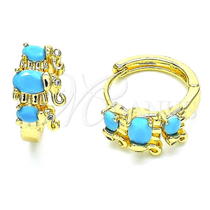 Argolla Huggie 02.210.0160.12.15 Oro Laminado, Diseño de Elefante, con Turquoise and Blanca Zirconia Cubica, Pulido, Tono Dorado