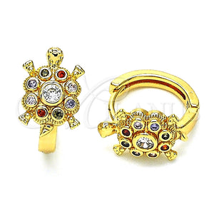 Argolla Huggie 02.210.0714.1.15 Oro Laminado, Diseño de Tortuga, con Multicolor Zirconia Cubica, Pulido, Tono Dorado