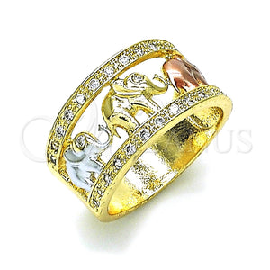 Anillo Multi Piedra 01.253.0010.1.07 Oro Laminado, Diseño de Elefante, con Multicolor Zirconia Cubica, Pulido, Tres Tonos (Size 7)