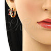 Argolla Huggie 02.210.0718.1.15 Oro Laminado, Diseño de Mariposa y Gota, con Granate and Blanca Zirconia Cubica, Pulido, Tono Dorado