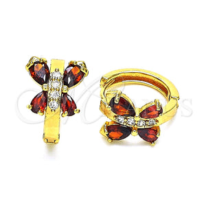Argolla Huggie 02.210.0718.1.15 Oro Laminado, Diseño de Mariposa y Gota, con Granate and Blanca Zirconia Cubica, Pulido, Tono Dorado