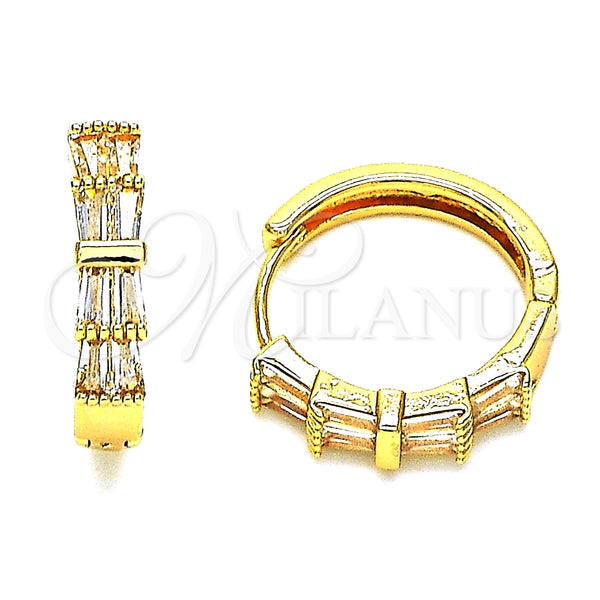 Argolla Huggie 02.210.0719.20 Oro Laminado, Diseño de Baguette, con Blanca Zirconia Cubica, Pulido, Tono Dorado