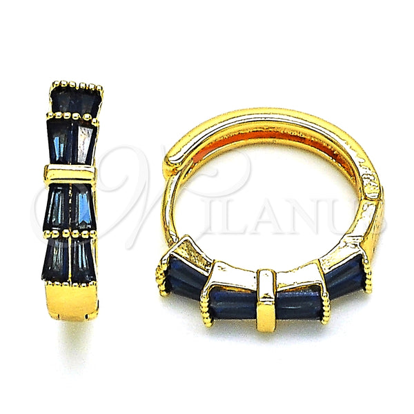 Argolla Huggie 02.210.0719.2.20 Oro Laminado, Diseño de Baguette, con Zafiro Azul Zirconia Cubica, Pulido, Tono Dorado