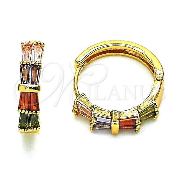 Argolla Huggie 02.210.0719.3.20 Oro Laminado, Diseño de Baguette, con Multicolor Zirconia Cubica, Pulido, Tono Dorado