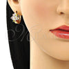Argolla Huggie 02.210.0720.3.15 Oro Laminado, Diseño de Flor, con Multicolor Zirconia Cubica, Pulido, Tono Dorado