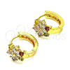 Argolla Huggie 02.210.0720.3.15 Oro Laminado, Diseño de Flor, con Multicolor Zirconia Cubica, Pulido, Tono Dorado