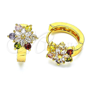 Argolla Huggie 02.210.0720.3.15 Oro Laminado, Diseño de Flor, con Multicolor Zirconia Cubica, Pulido, Tono Dorado