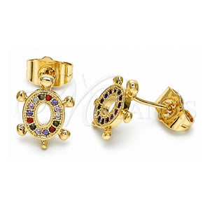 Arete Dormilona 02.284.0045 Oro Laminado, Diseño de Tortuga, con Micro Pave Multicolor, Pulido, Tono Dorado