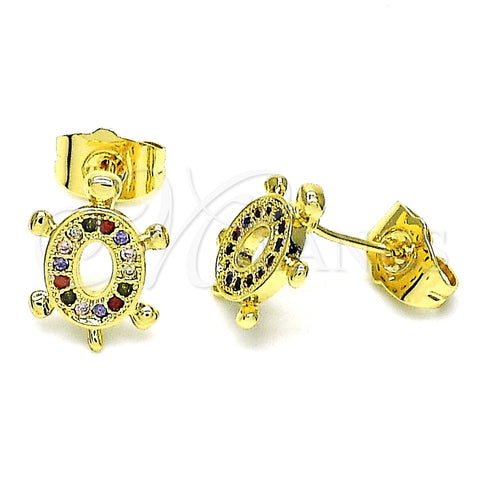 Arete Dormilona 02.284.0045 Oro Laminado, Diseño de Tortuga, con Multicolor Micro Pave, Pulido, Tono Dorado