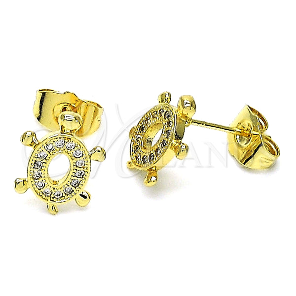Arete Dormilona 02.284.0045.1 Oro Laminado, Diseño de Tortuga, con Blanca Micro Pave, Pulido, Tono Dorado