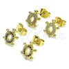 Arete Dormilona 02.284.0045.1 Oro Laminado, Diseño de Tortuga, con Blanca Micro Pave, Pulido, Tono Dorado