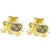 Arete Dormilona 02.284.0046 Oro Laminado, Diseño de Elefante, con Multicolor Zirconia Cubica, Pulido, Tono Dorado