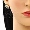 Arete Dormilona 02.284.0046.1 Oro Laminado, Diseño de Elefante, con Blanca Micro Pave, Pulido, Tono Dorado