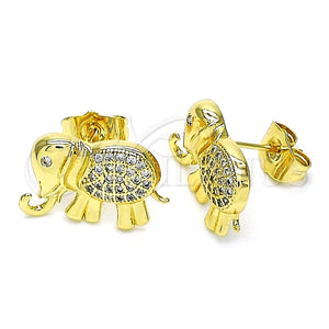 Arete Dormilona 02.284.0046.1 Oro Laminado, Diseño de Elefante, con Blanca Micro Pave, Pulido, Tono Dorado
