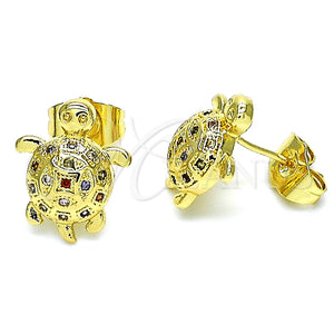 Arete Dormilona 02.284.0047 Oro Laminado, Diseño de Tortuga, con Multicolor Micro Pave, Pulido, Tono Dorado