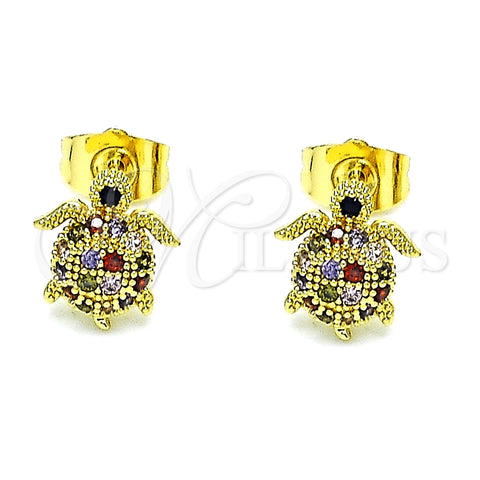 Arete Dormilona 02.284.0048.1 Oro Laminado, Diseño de Tortuga, con Multicolor Micro Pave, Pulido, Tono Dorado
