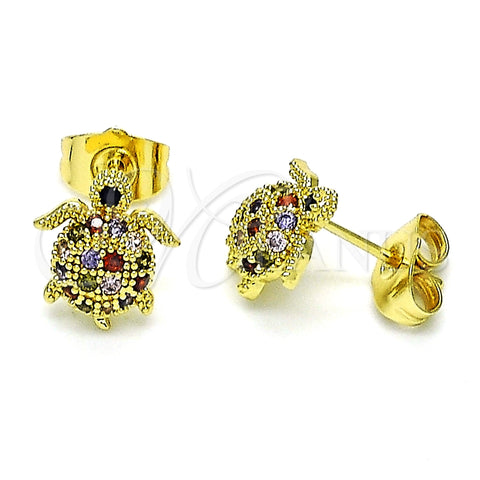 Arete Dormilona 02.284.0048.1 Oro Laminado, Diseño de Tortuga, con Multicolor Micro Pave, Pulido, Tono Dorado