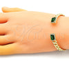 Aro Individual 07.341.0035 Oro Laminado, Diseño de Miami Cubana, con Verde Zirconia Cubica and Blanca Micro Pave, Pulido, Tono Dorado (07 MM Thickness, One size fits all)