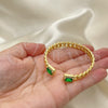 Aro Individual 07.341.0035 Oro Laminado, Diseño de Miami Cubana, con Verde Zirconia Cubica and Blanca Micro Pave, Pulido, Tono Dorado (07 MM Thickness, One size fits all)