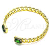 Aro Individual 07.341.0035 Oro Laminado, Diseño de Miami Cubana, con Verde Zirconia Cubica and Blanca Micro Pave, Pulido, Tono Dorado (07 MM Thickness, One size fits all)
