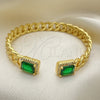 Aro Individual 07.341.0035 Oro Laminado, Diseño de Miami Cubana, con Verde Zirconia Cubica and Blanca Micro Pave, Pulido, Tono Dorado (07 MM Thickness, One size fits all)