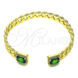 Aro Individual 07.341.0035 Oro Laminado, Diseño de Miami Cubana, con Verde Zirconia Cubica and Blanca Micro Pave, Pulido, Tono Dorado (07 MM Thickness, One size fits all)
