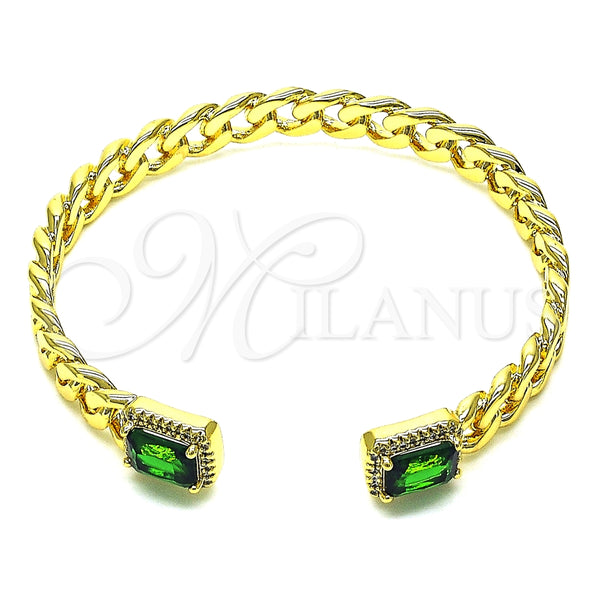 Aro Individual 07.341.0035 Oro Laminado, Diseño de Miami Cubana, con Verde Zirconia Cubica and Blanca Micro Pave, Pulido, Tono Dorado (07 MM Thickness, One size fits all)