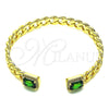 Aro Individual 07.341.0035 Oro Laminado, Diseño de Miami Cubana, con Verde Zirconia Cubica and Blanca Micro Pave, Pulido, Tono Dorado (07 MM Thickness, One size fits all)