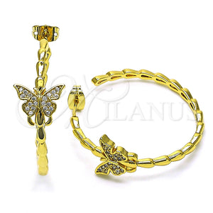 Arete Dormilona 02.341.0121 Oro Laminado, Diseño de Mariposa, con Blanca Micro Pave, Pulido, Tono Dorado