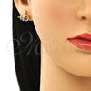 Juego de Arete y Dije de Adulto 10.210.0162.1 Oro Laminado, Diseño de Cisne, con Multicolor Zirconia Cubica, Pulido, Tono Dorado