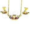 Juego de Arete y Dije de Adulto 10.210.0162.1 Oro Laminado, Diseño de Cisne, con Multicolor Zirconia Cubica, Pulido, Tono Dorado