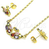Juego de Arete y Dije de Adulto 10.210.0162.1 Oro Laminado, Diseño de Cisne, con Multicolor Zirconia Cubica, Pulido, Tono Dorado