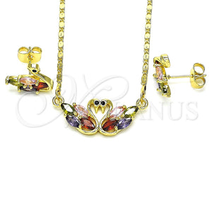 Juego de Arete y Dije de Adulto 10.210.0162.1 Oro Laminado, Diseño de Cisne, con Multicolor Zirconia Cubica, Pulido, Tono Dorado