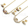 Juego de Arete y Dije de Adulto 10.210.0162.1 Oro Laminado, Diseño de Cisne, con Multicolor Zirconia Cubica, Pulido, Tono Dorado