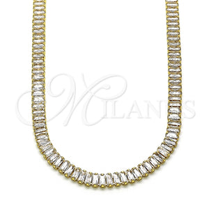 Gargantilla Elegante 04.130.0001.12 Oro Laminado, Diseño de Baguette, con Zirconia Cubica Blanca, Pulido, Tono Dorado (Grosor 05 MM, 12 Pulgadas de Largo)