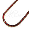 Gargantilla Elegante 04.130.0001.1.12 Oro Laminado, Diseño de Baguette, con Granate Zirconia Cubica, Pulido, Tono Dorado (05 MM Thickness, 12 Inches Length)