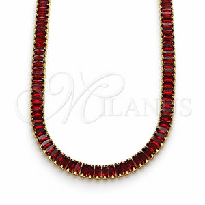 Gargantilla Elegante 04.130.0001.1.12 Oro Laminado, Diseño de Baguette, con Zirconia Cubica Granate, Pulido, Tono Dorado (Grosor 05 MM, 12 Pulgadas de Largo)