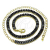 Gargantilla Elegante 04.130.0001.2.12 Oro Laminado, Diseño de Baguette, con Negro Zirconia Cubica, Pulido, Tono Dorado (05 MM Thickness, 12 Inches Length)