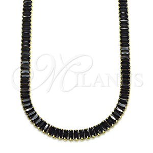 Gargantilla Elegante 04.130.0001.2.12 Oro Laminado, Diseño de Baguette, con Negro Zirconia Cubica, Pulido, Tono Dorado (05 MM Thickness, 12 Inches Length)