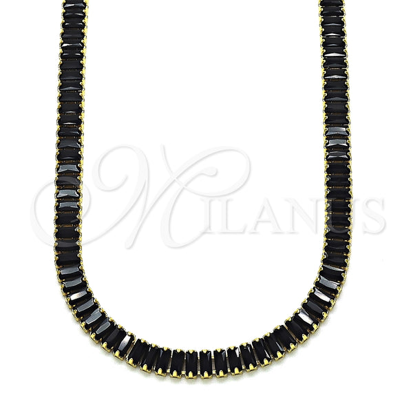 Gargantilla Elegante 04.130.0001.2.12 Oro Laminado, Diseño de Baguette, con Negro Zirconia Cubica, Pulido, Tono Dorado (05 MM Thickness, 12 Inches Length)