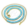 Gargantilla Elegante 04.130.0001.3.12 Oro Laminado, Diseño de Baguette, con Turquoise Zirconia Cubica, Pulido, Tono Dorado (05 MM Thickness, 12 Inches Length)