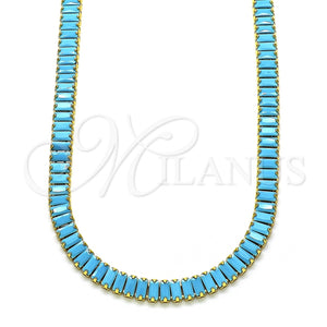 Gargantilla Elegante 04.130.0001.3.12 Oro Laminado, Diseño de Baguette, con Turquoise Zirconia Cubica, Pulido, Tono Dorado (05 MM Thickness, 12 Inches Length)