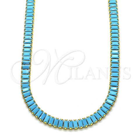 Gargantilla Elegante 04.130.0001.3.12 Oro Laminado, Diseño de Baguette, con Turquoise Zirconia Cubica, Pulido, Tono Dorado (05 MM Thickness, 12 Inches Length)