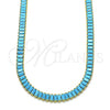 Gargantilla Elegante 04.130.0001.3.12 Oro Laminado, Diseño de Baguette, con Turquoise Zirconia Cubica, Pulido, Tono Dorado (05 MM Thickness, 12 Inches Length)