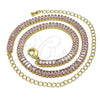 Gargantilla Elegante 04.130.0001.4.12 Oro Laminado, Diseño de Baguette, con Rosado Zirconia Cubica, Pulido, Tono Dorado (05 MM Thickness, 12 Inches Length)